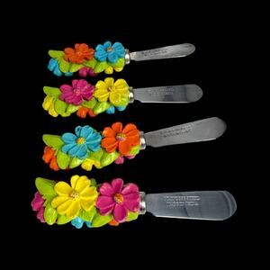 Set of 4 Flower Handle Spreaders Stainless Steel Colorful Cheese Butter Knives